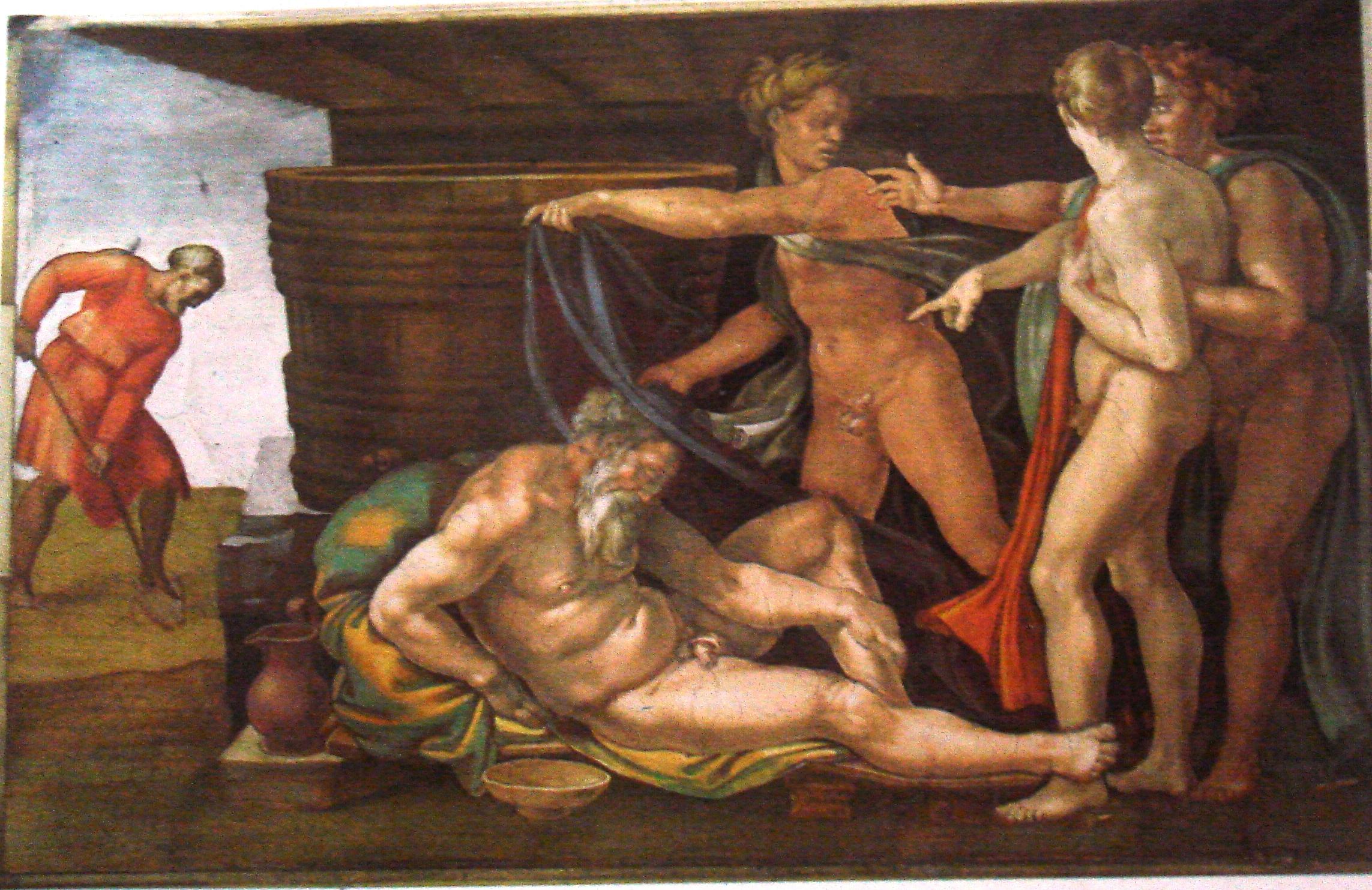 Sistine Chapel, Vatican, Michelangelo fresco, The Drunkenness of Noah